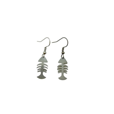 earrings steel silver fish bone